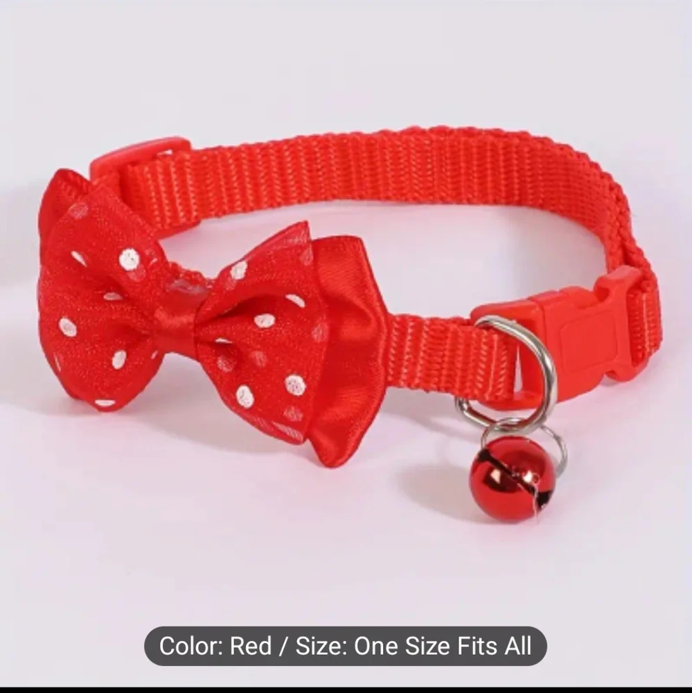 Pet Polka Dot Bowtie Collar With Bell For Medium Small Dogs Cats, Adjustable